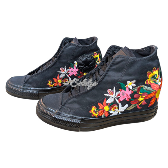 Converse x PATBO 2016 Floral Embroidered Lux Mid Hidden Wedge Black Pink 6.5 - Picture 7 of 13